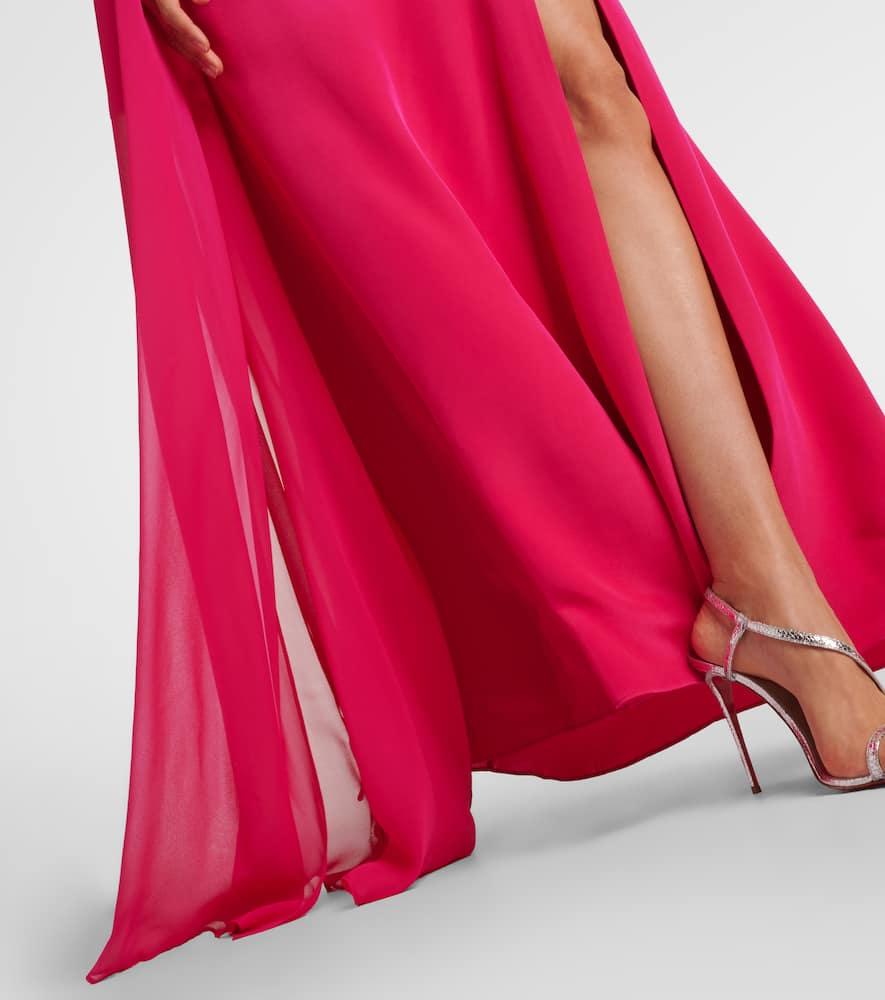 Asymmetic silk chiffon gown