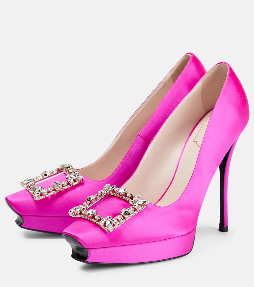 Flower Strass satin platform pumps