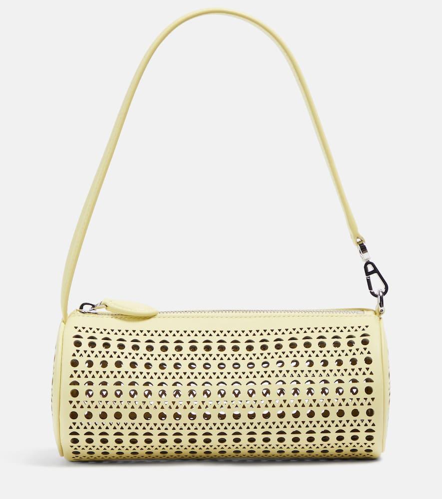 Tube perforated leather shoulder bag