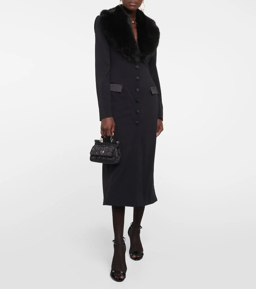 Faux-fur trimmed silk georgette coat 