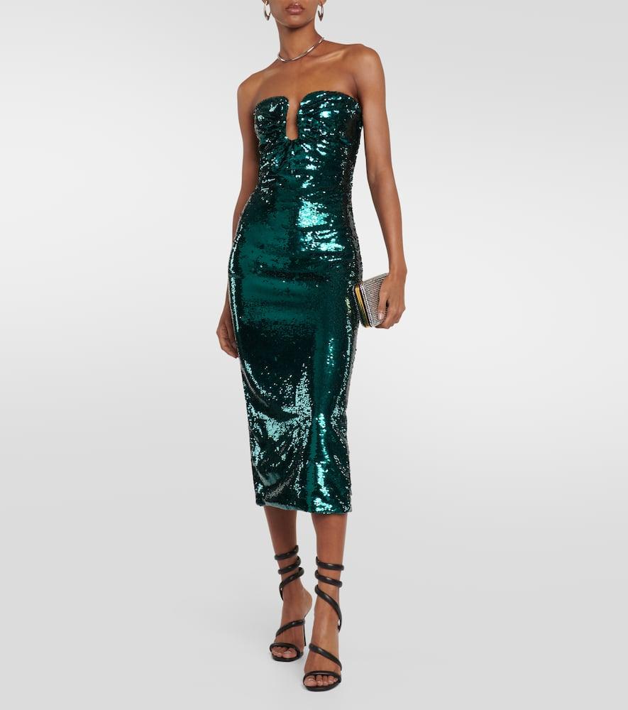 Sequined strapless midi dress