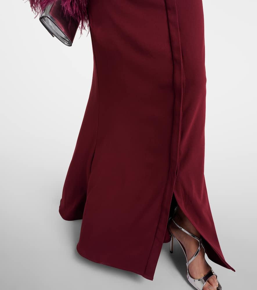 Feather-trimmed crêpe satin shirt dress