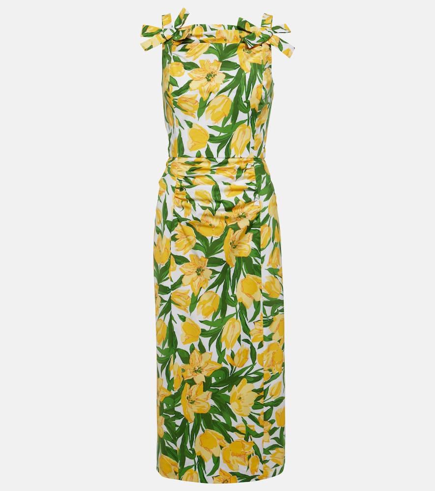 Floral ruched poplin midi dress