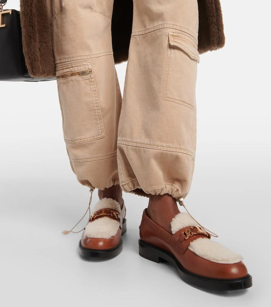 Leather and shearling loafers