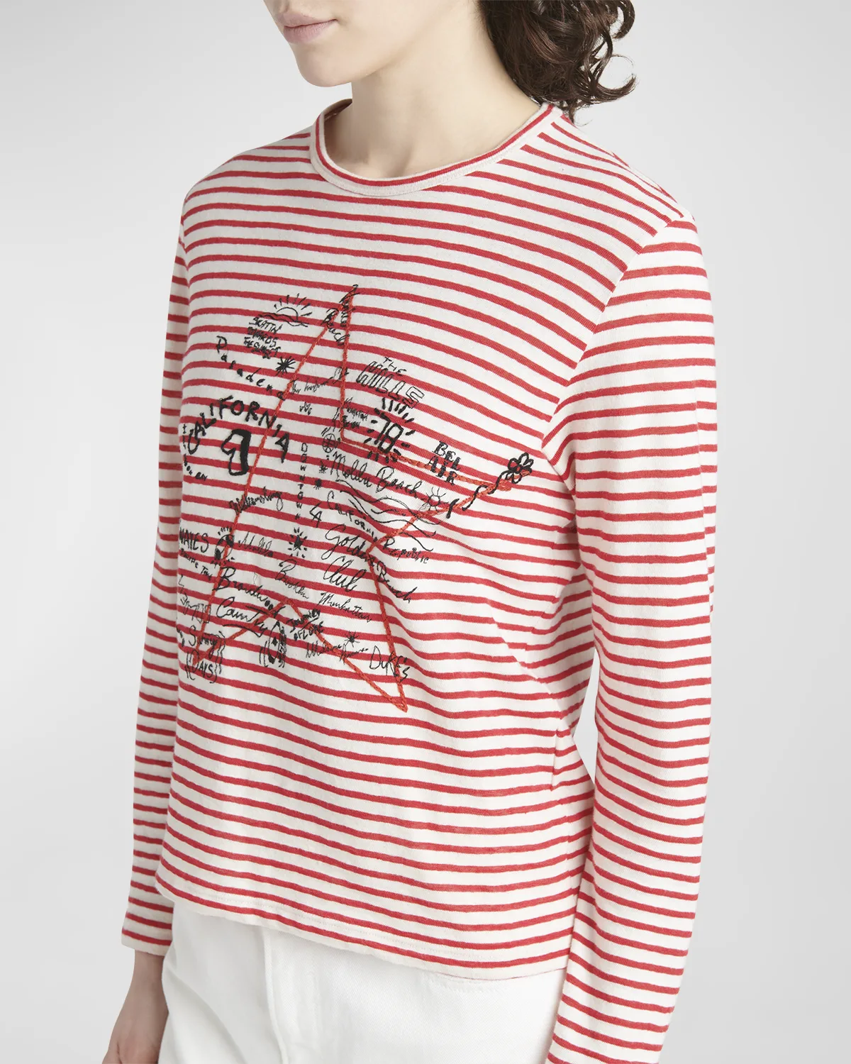 Striped Long-Sleeve T-Shirt w/ Embroidery