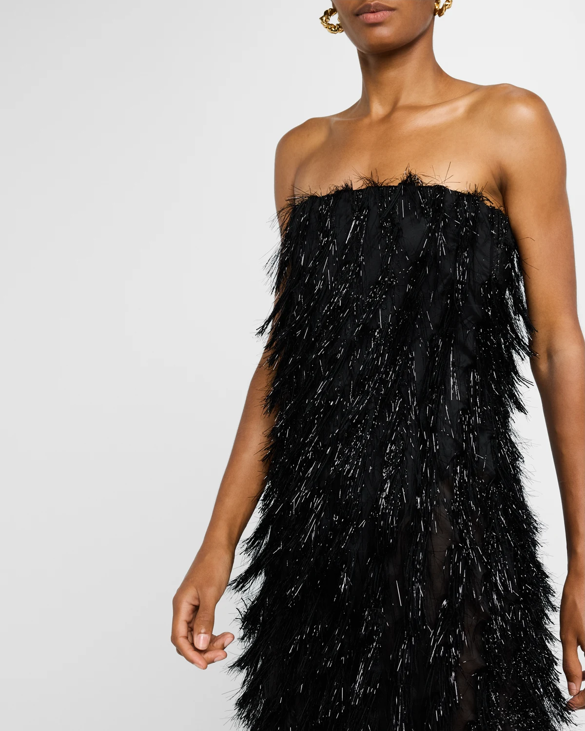 Strapless Tinsel Bustier Column Gown