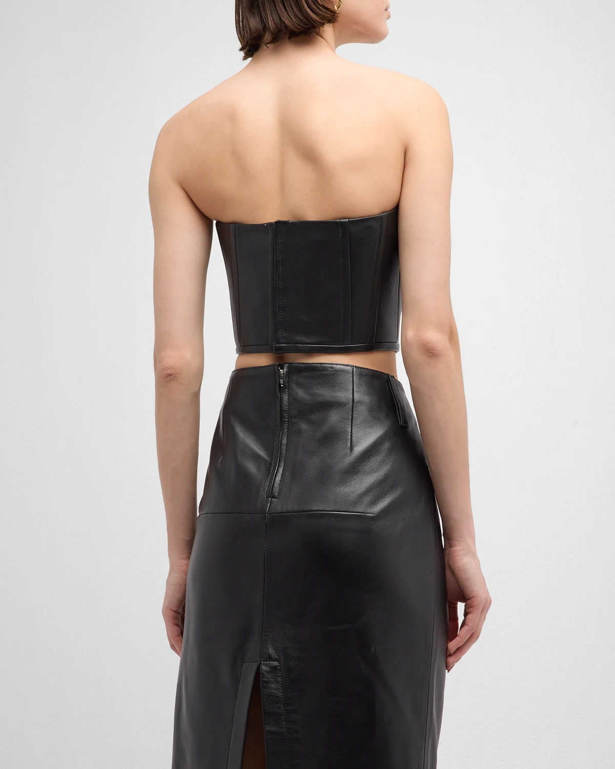 Strapless Leather Crop Corset Top