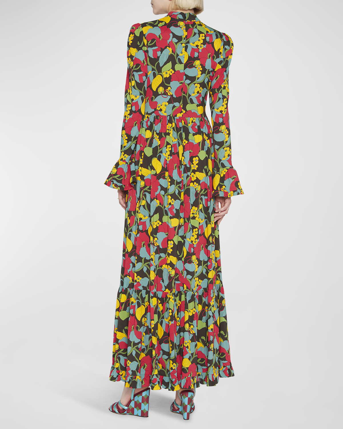 Visconti Floral-Print Puff-Sleeve Tiered Maxi Dress