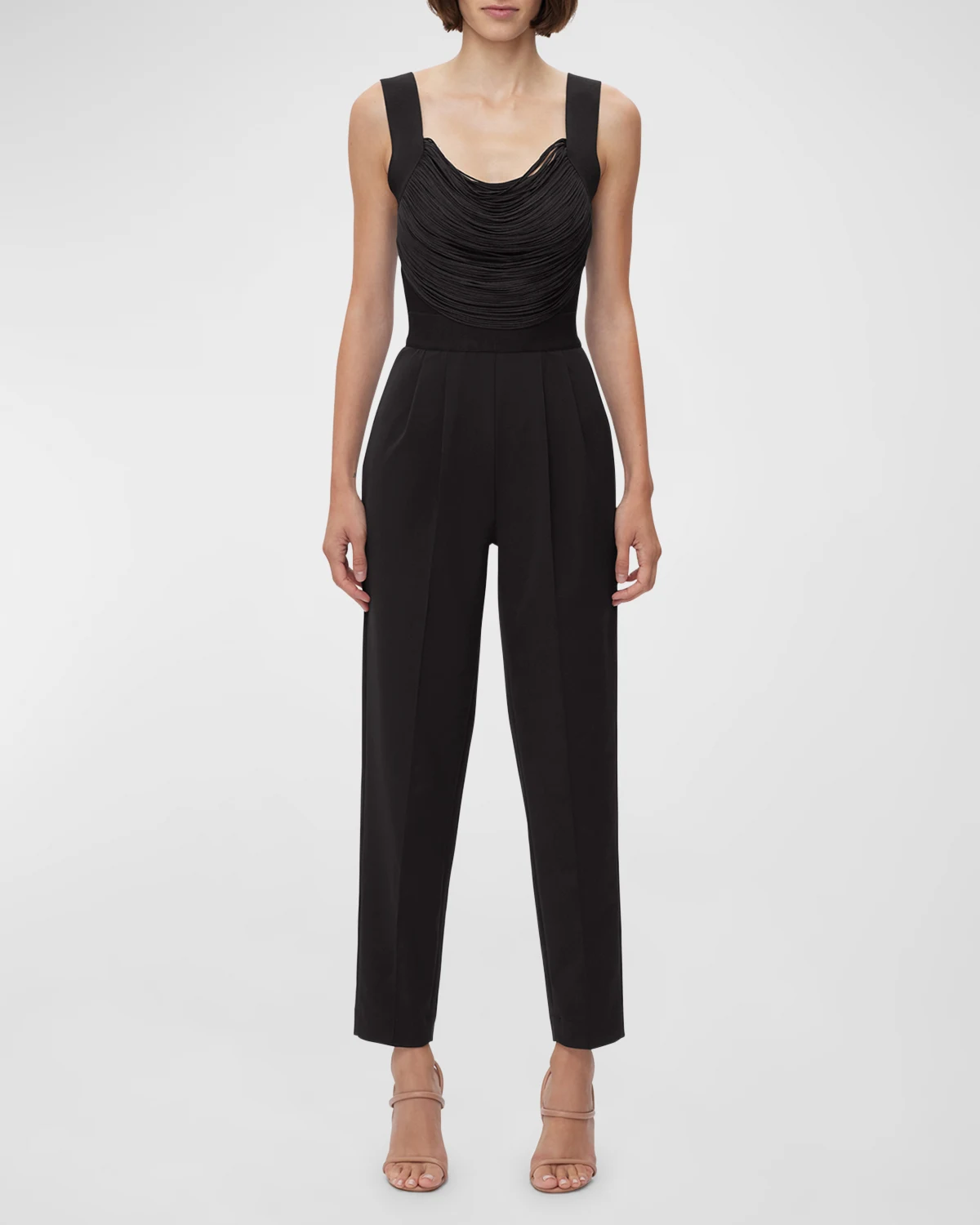 Fringe Tailored Straight-Leg Ankle Jumpsuit