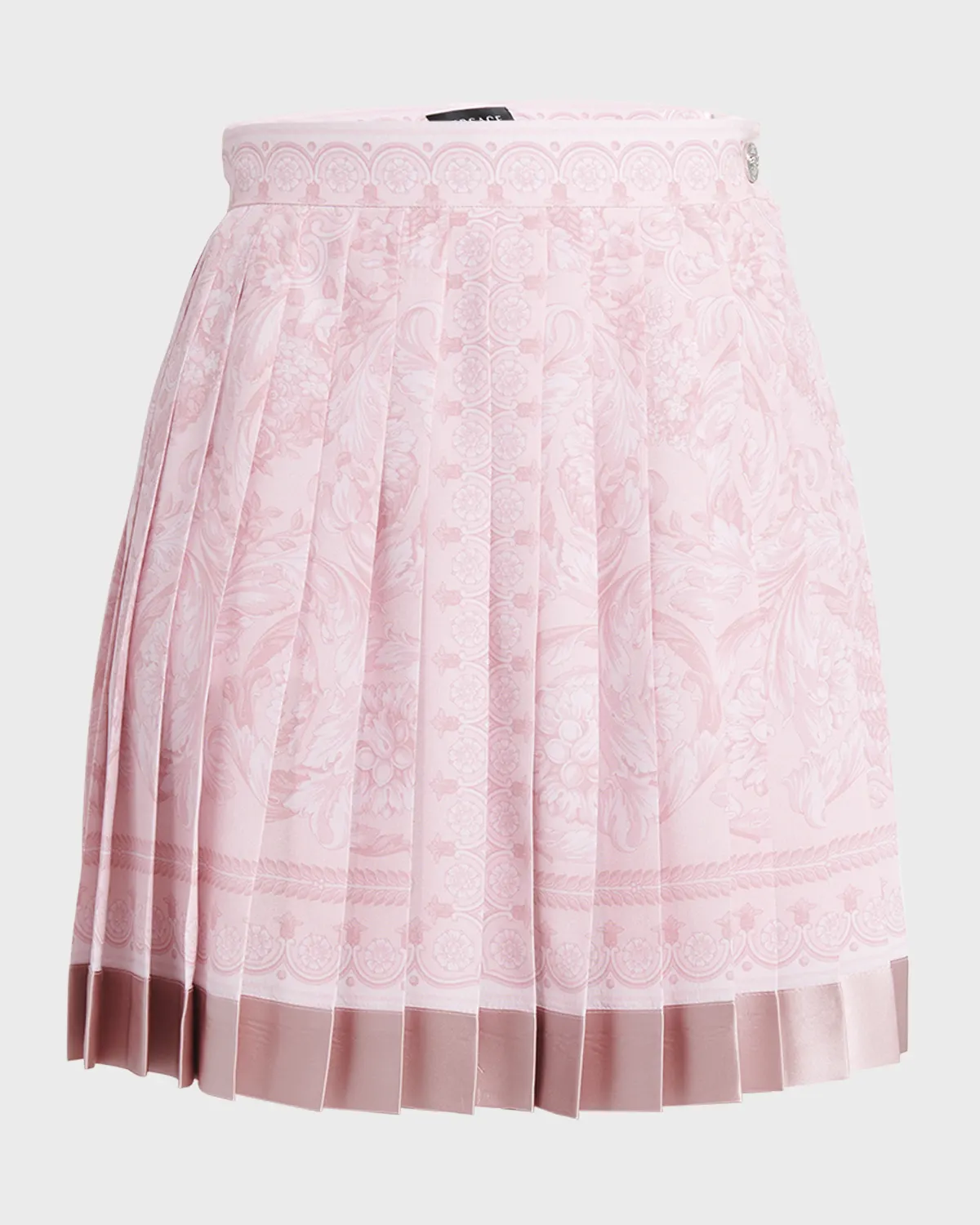 Pleated Baroque-Print Crepe De Chine Mini Skirt