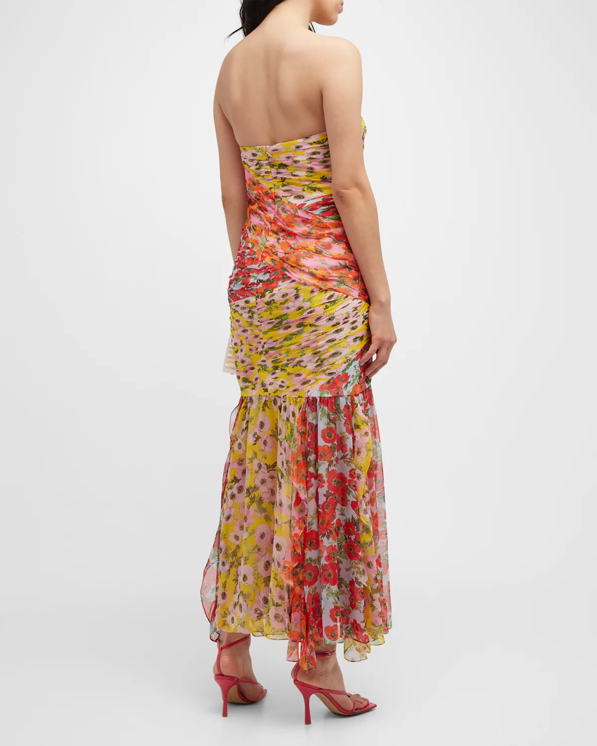 Floral Print Bustier Midi Dress w/ Front Cutout