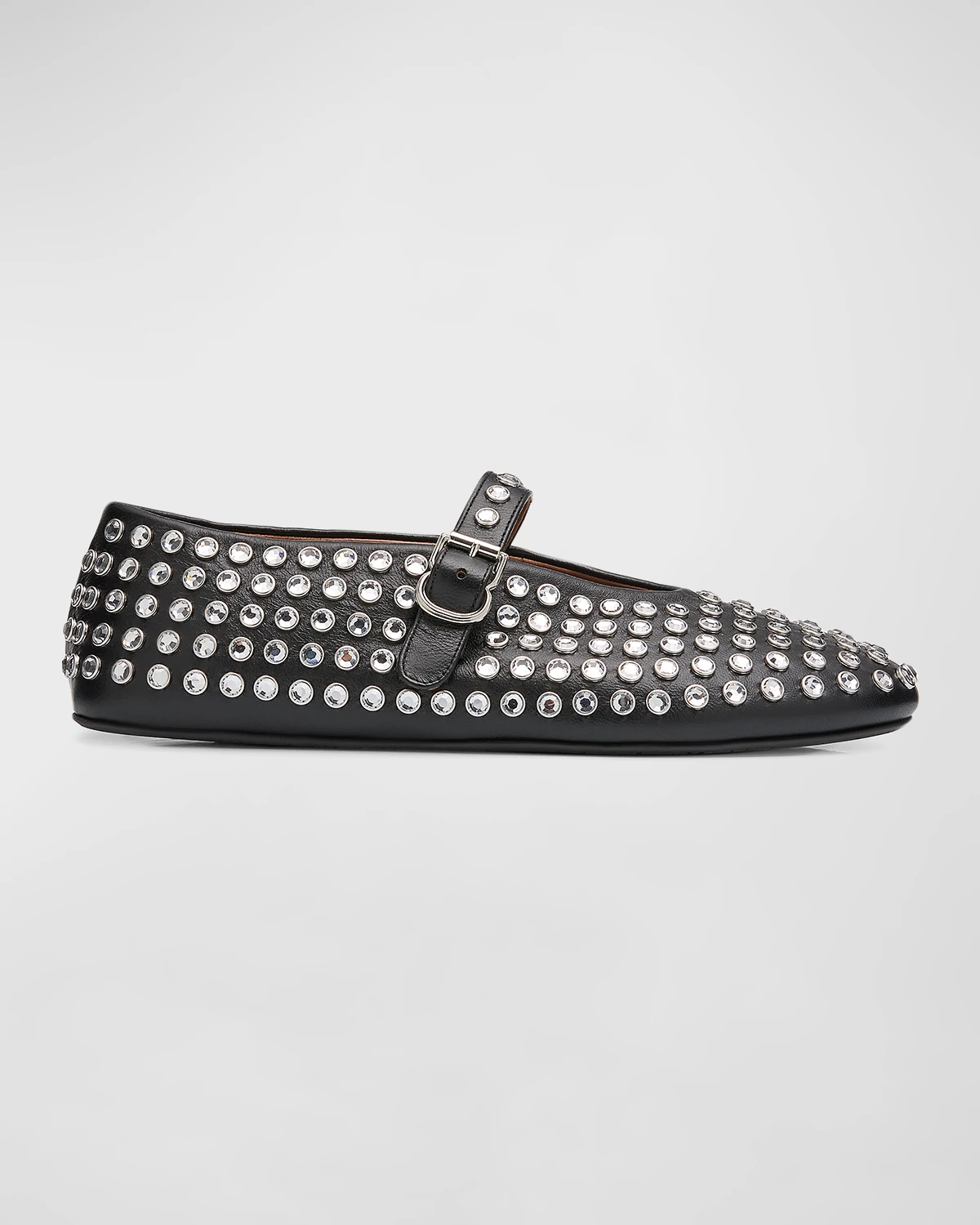 Leather Mary Jane Flats With Allover Studs