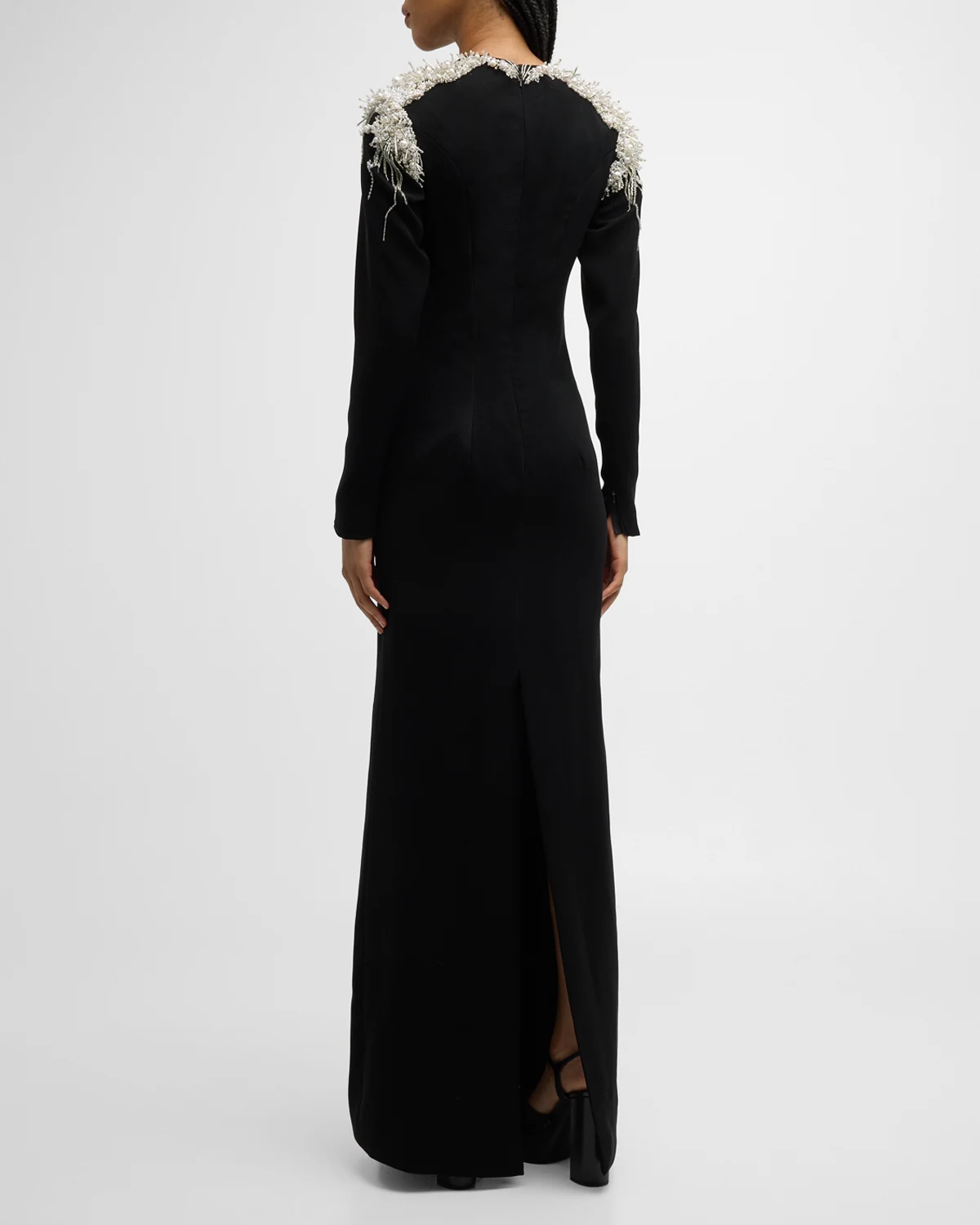 Beaded Long-Sleeve Column Gown