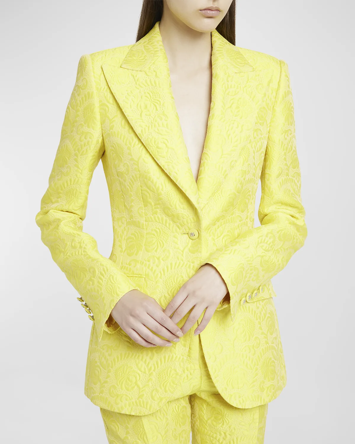 Flower Matelasse Jacquard Single-Breasted Blazer Jacket