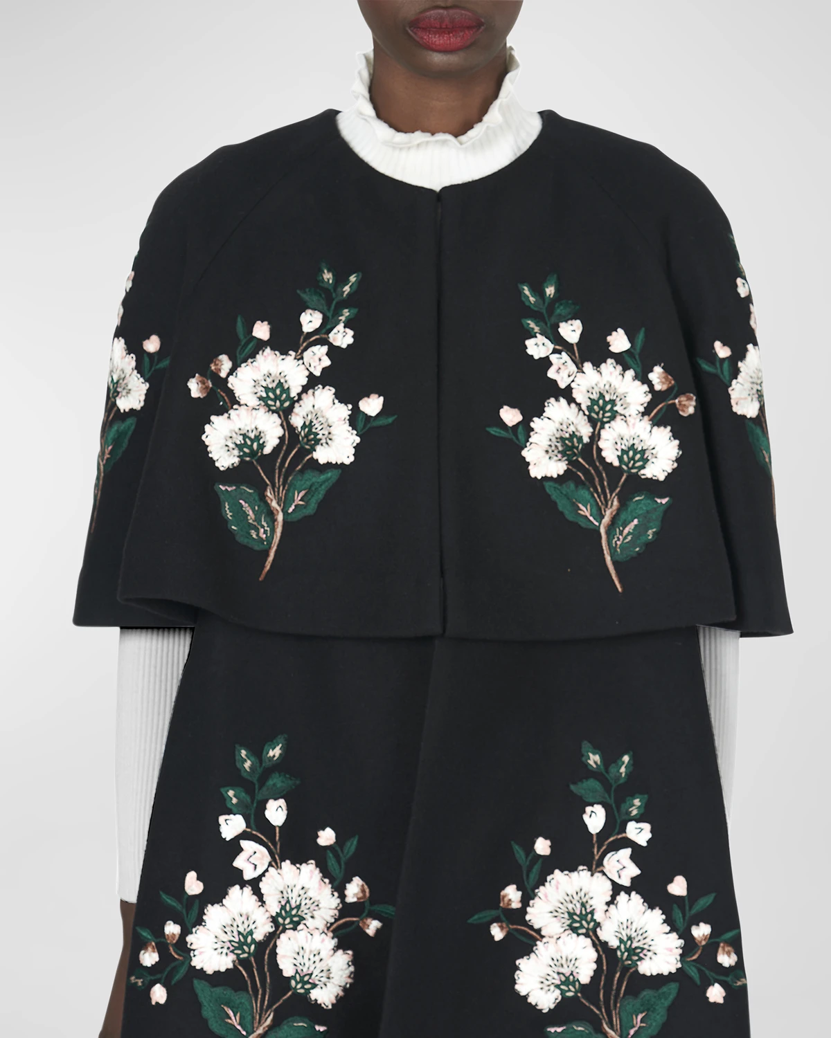 Floral Embroidered Tiered Mini Cape