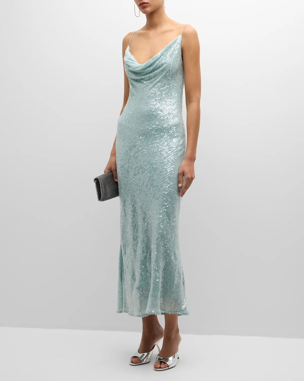 Sequin Viscose Cowl Backless Midi Dress