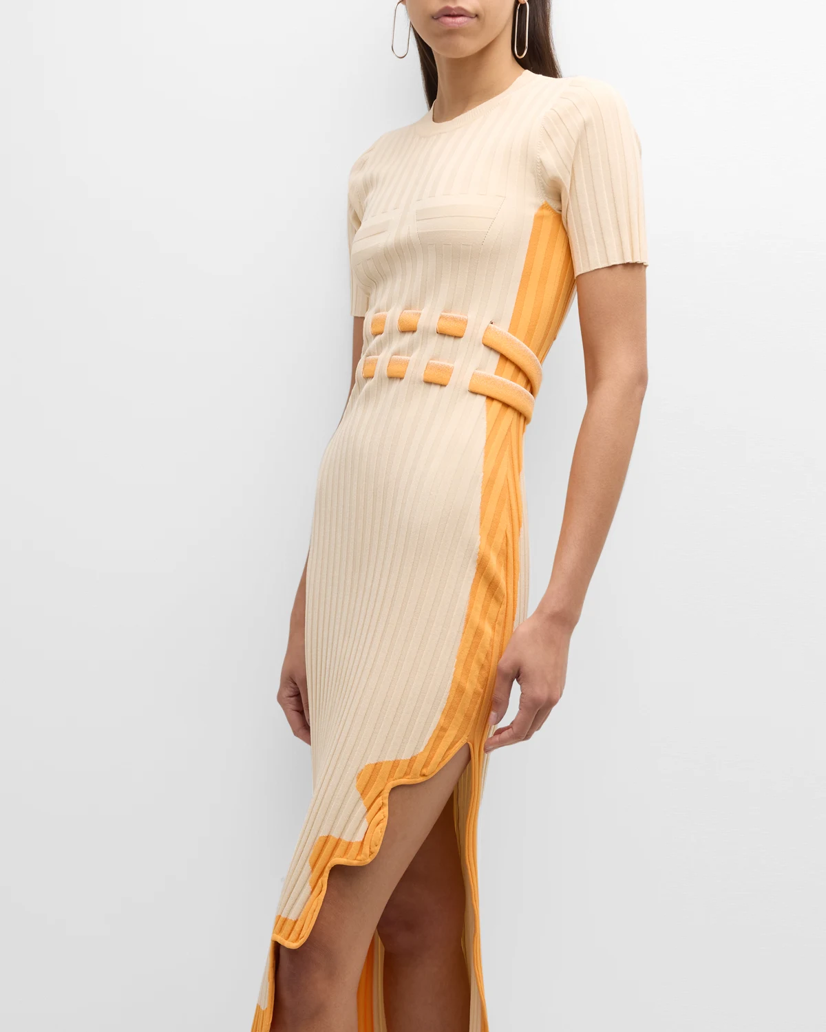 Jodie Two-Tone Pleated Asymmetric Long Dress