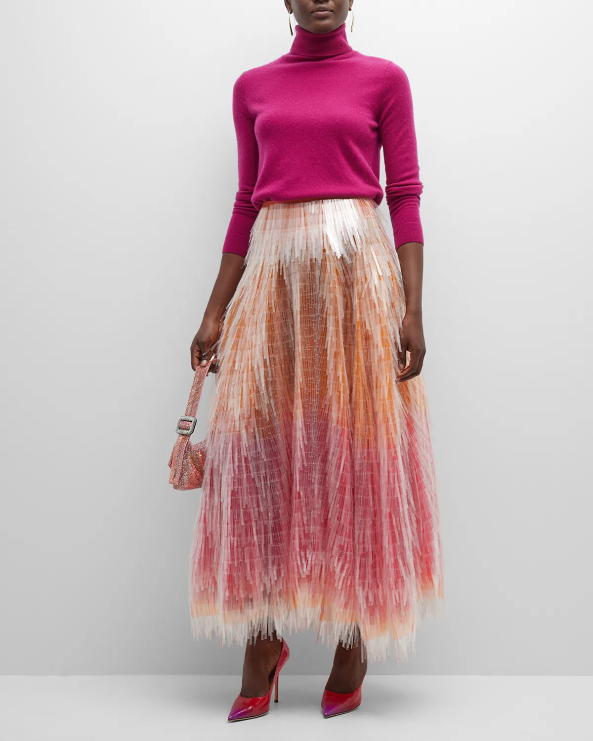 Tiered Fringe Ombre Maxi Skirt