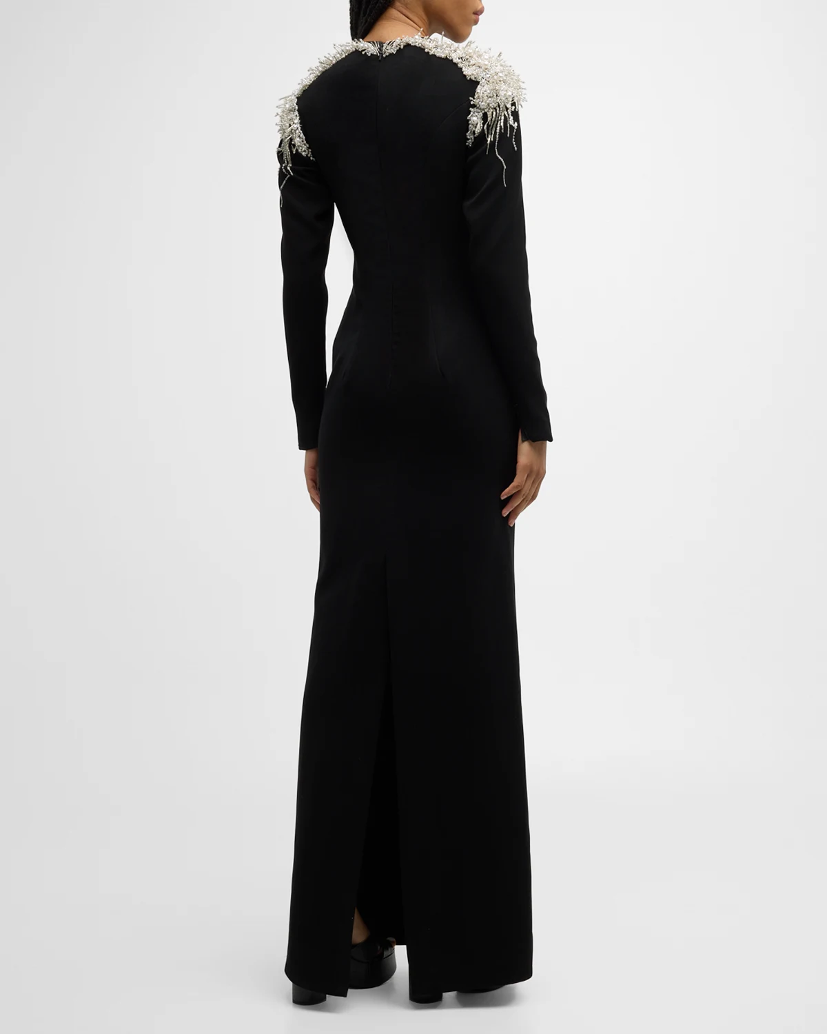 Beaded Long-Sleeve Column Gown