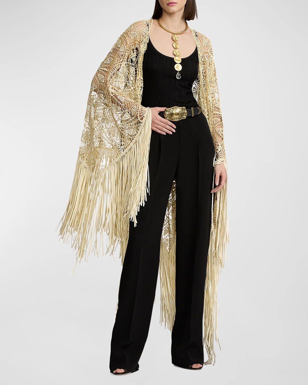 Annisten Fringe-Trim Lambskin Shawl