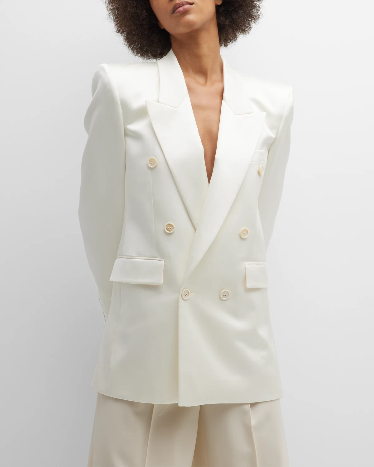 Silk Tuxedo Jacket with Padded Shoulders