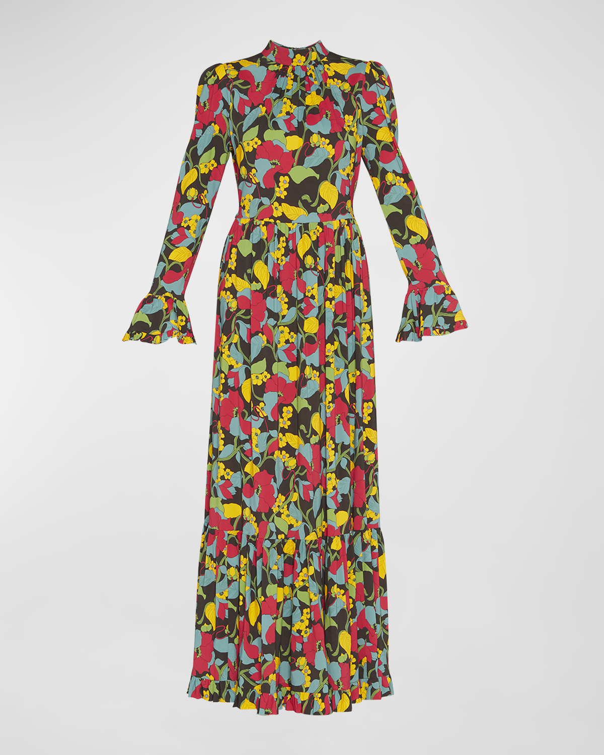 Visconti Floral-Print Puff-Sleeve Tiered Maxi Dress