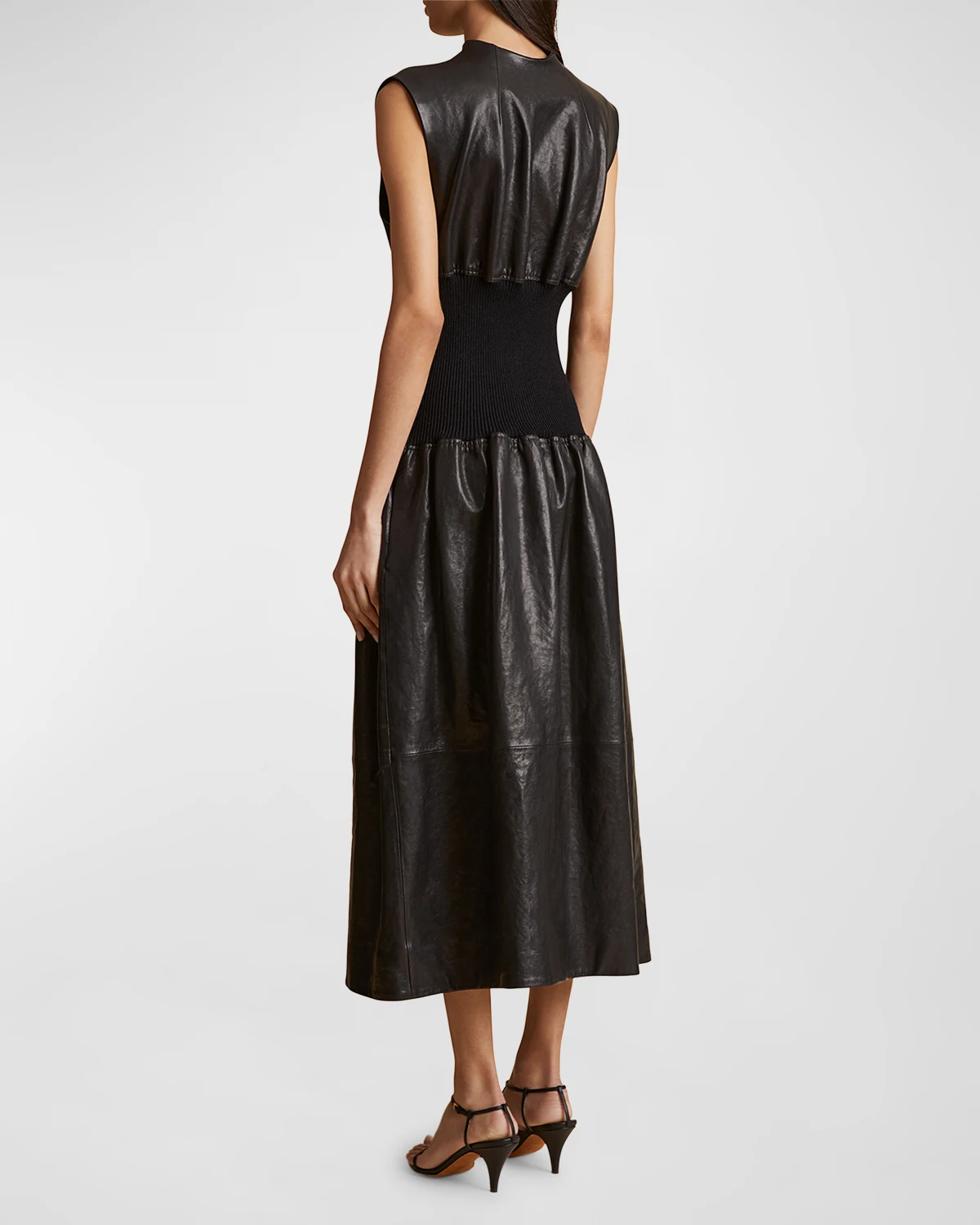 Uni Ribbed Waist Leather Dress