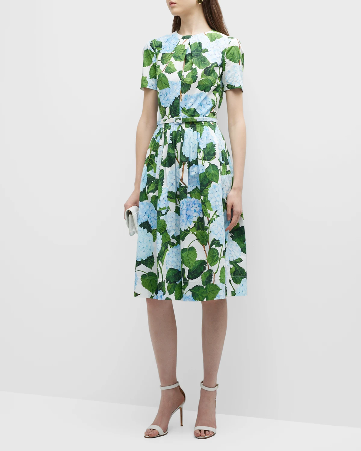 Hydrangea Print Poplin Midi Dress