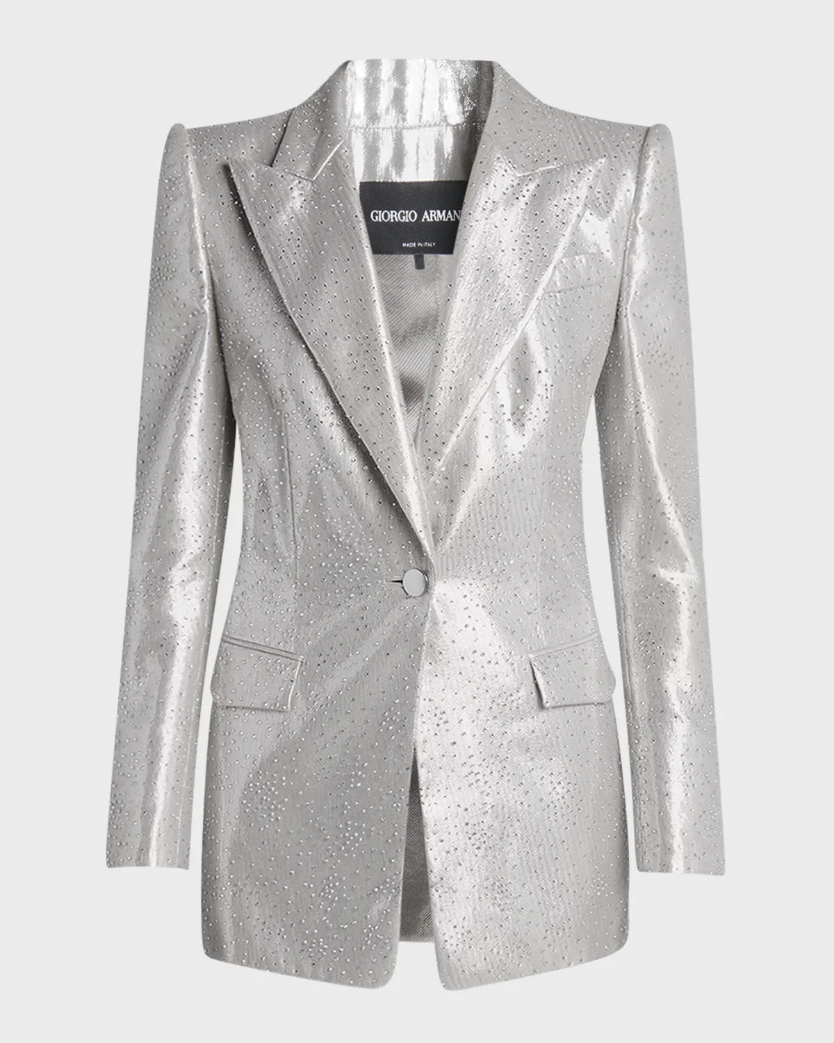 Crystal One-Button Silk Blazer