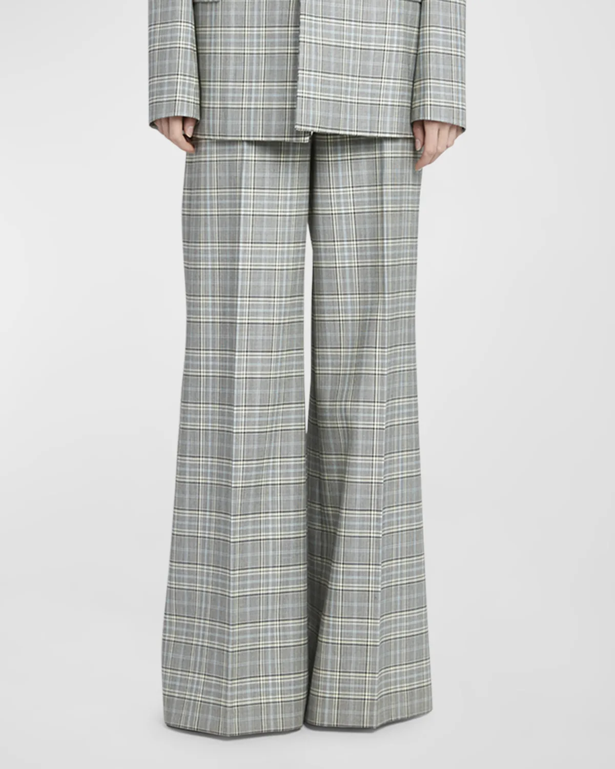 Plaid Flared Wool Trousers