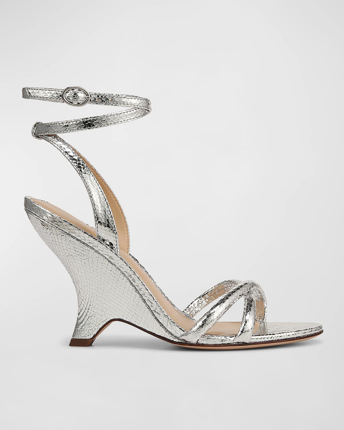 Manuela Metallic Ankle-Strap Wedge Sandals