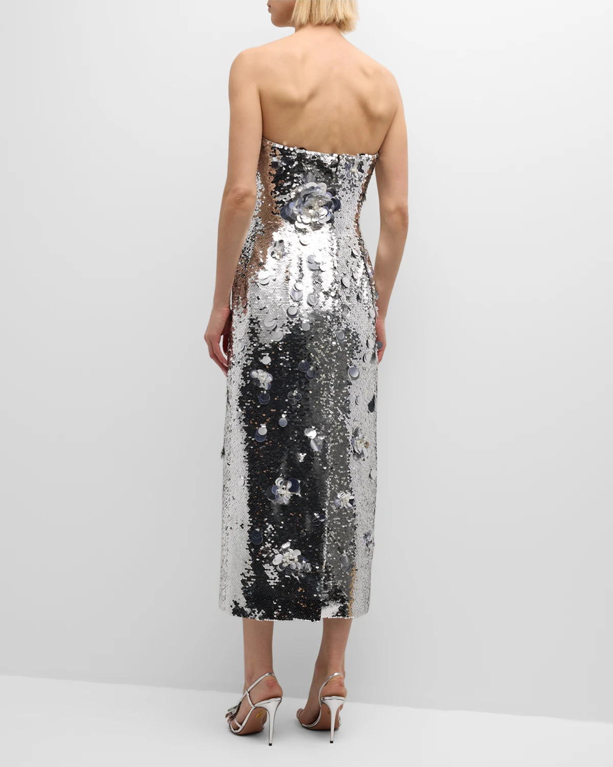 Embellished Strapless Sequined Cocktail Dress