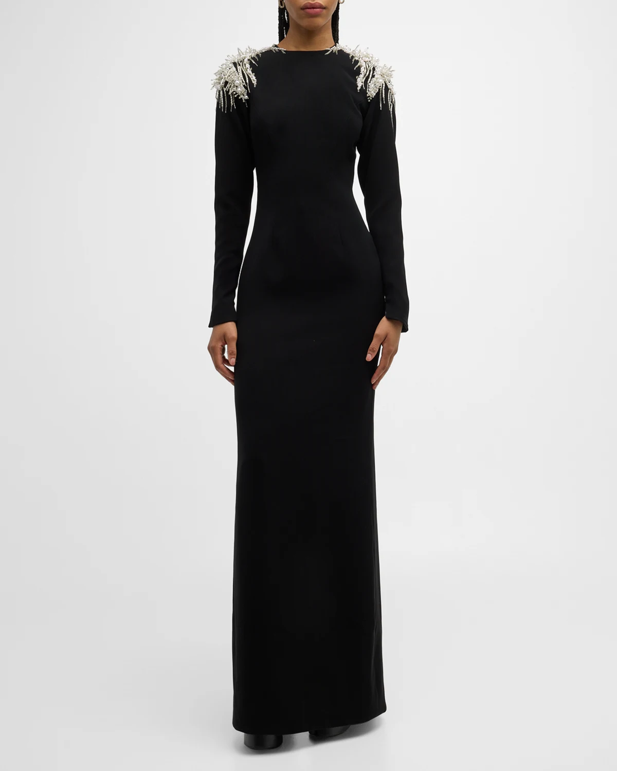 Beaded Long-Sleeve Column Gown