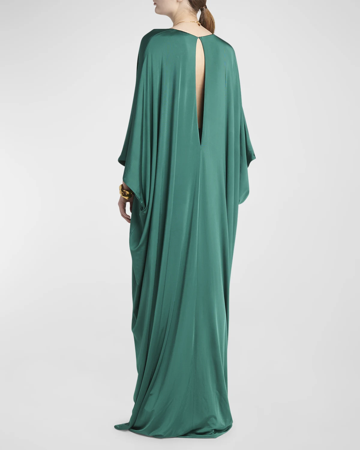 Plunging Satin Stretch Jersey Maxi Kaftan Dress