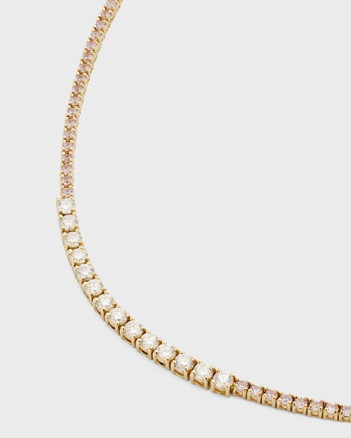 Small 4-Prong Pink Sapphire Tennis Necklace with Diamond Accents in Yellow Gold