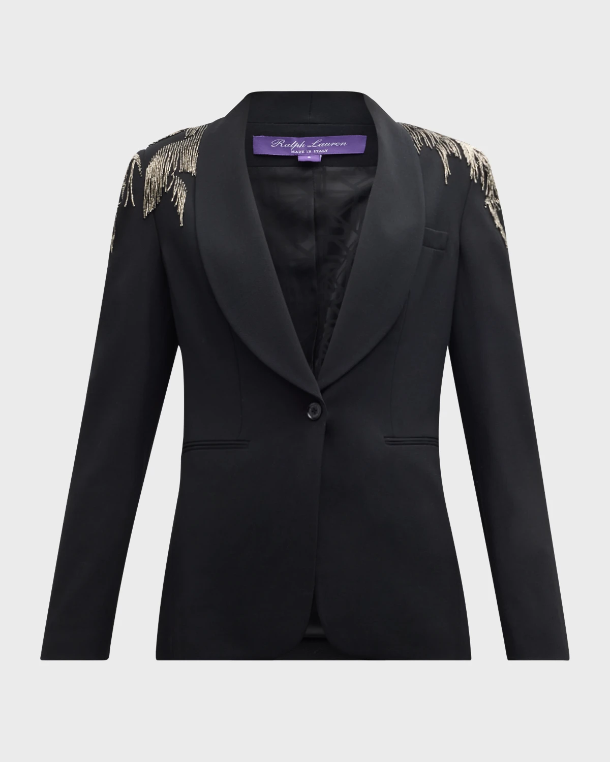 Tamara Luxury Wool Crepe Blazer Jacket with Crystal Embellishment 