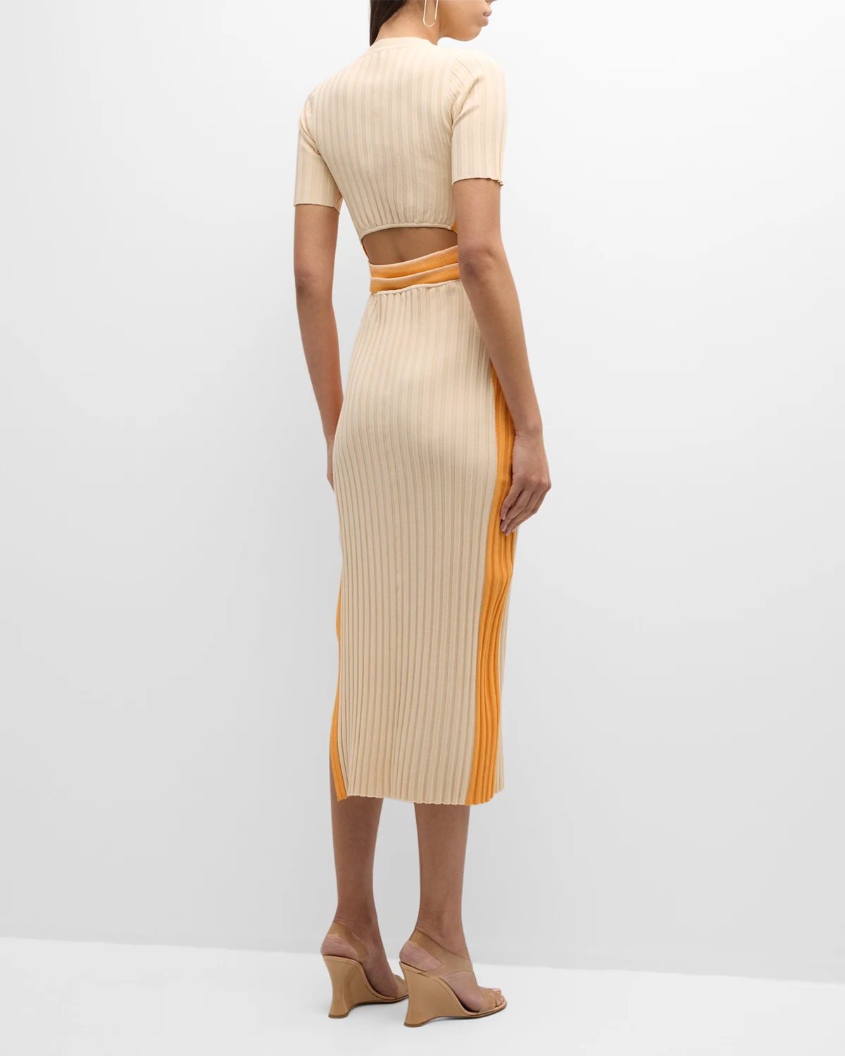 Jodie Two-Tone Pleated Asymmetric Long Dress