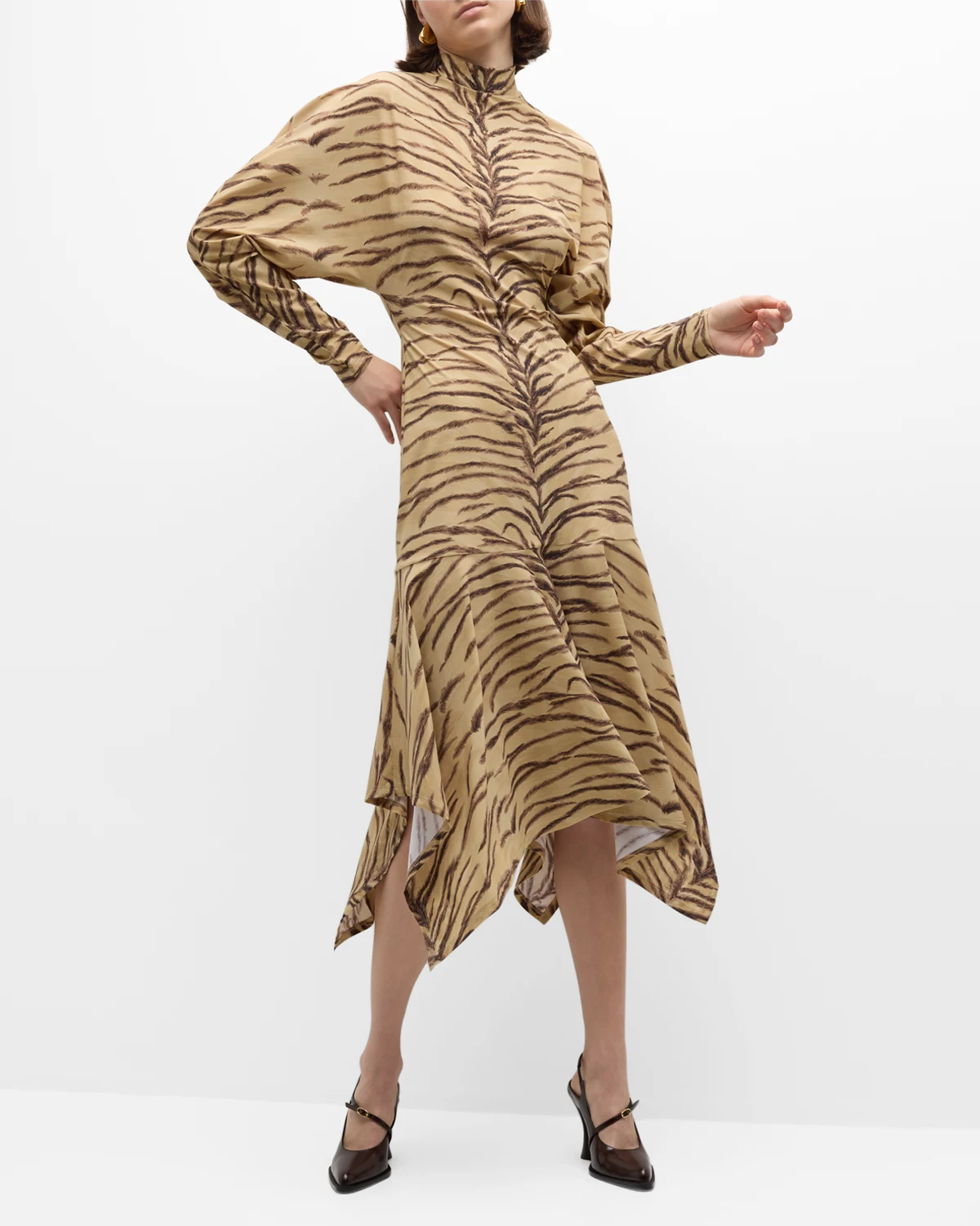 Tiger Print Handkerchief Midi Dress