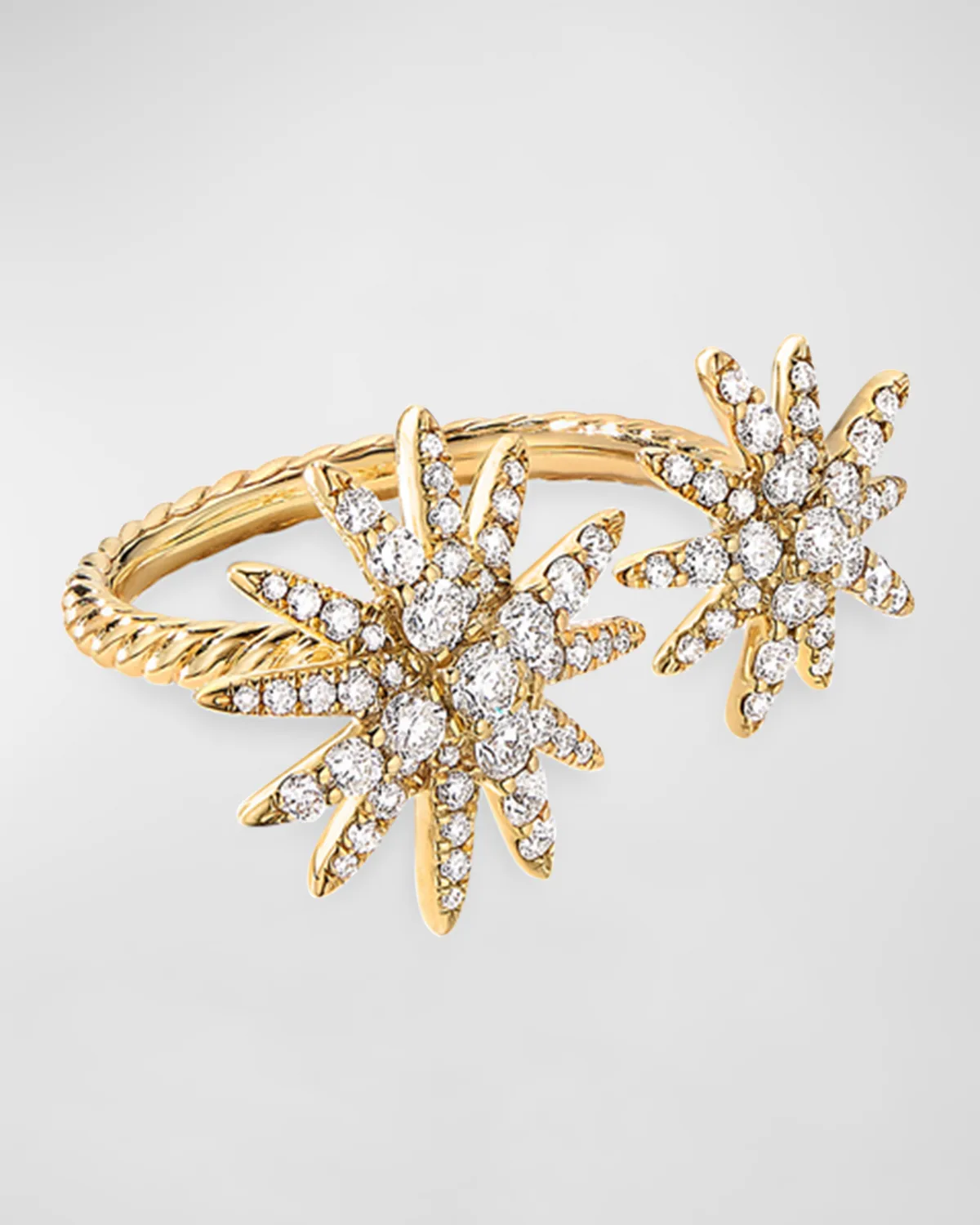 Starburst Bypass Ring in 18K Yellow Gold with Pave Diamonds, Size 8