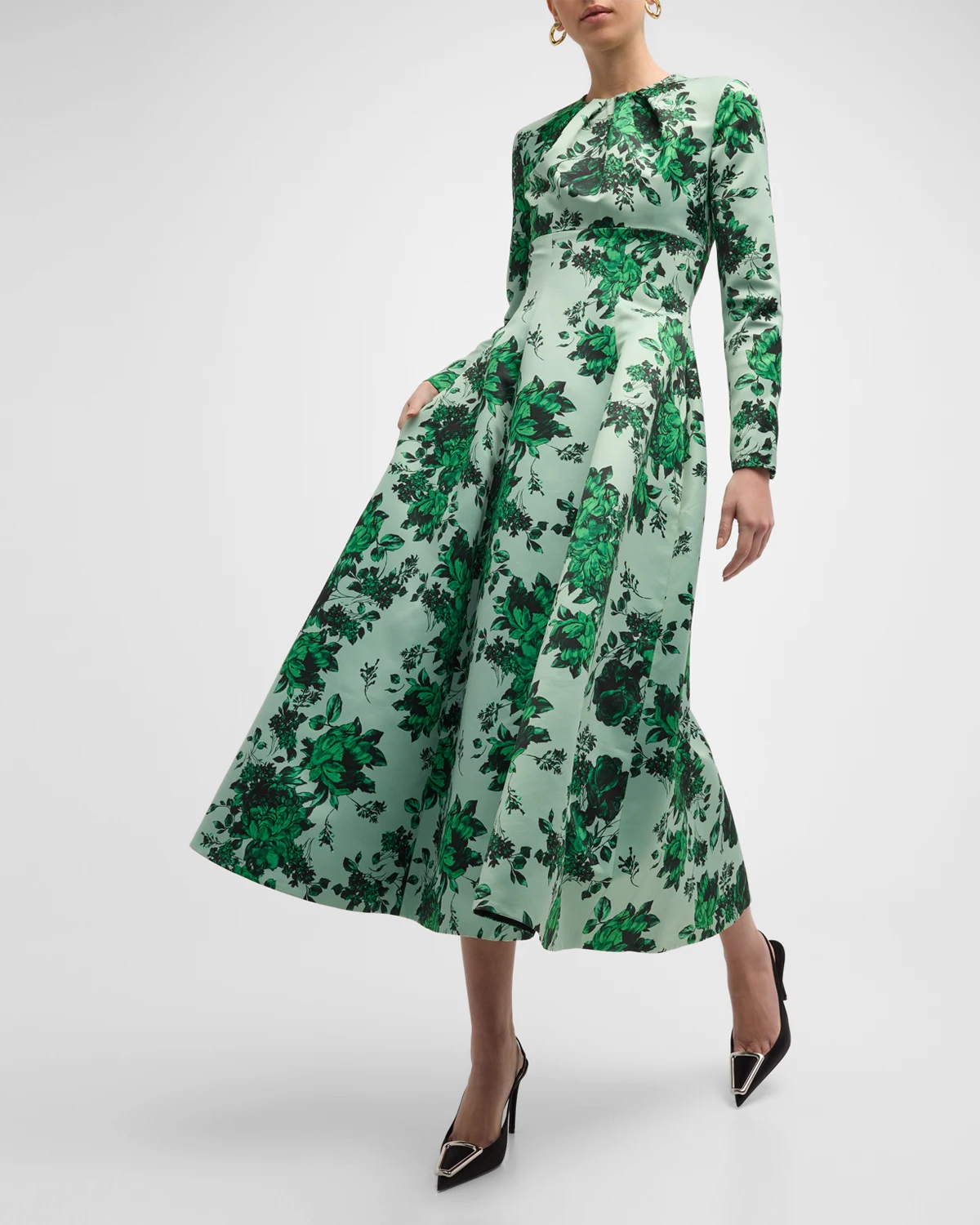 Brita Floral-Print Long-Sleeve Fit-&-Flare Midi Dress