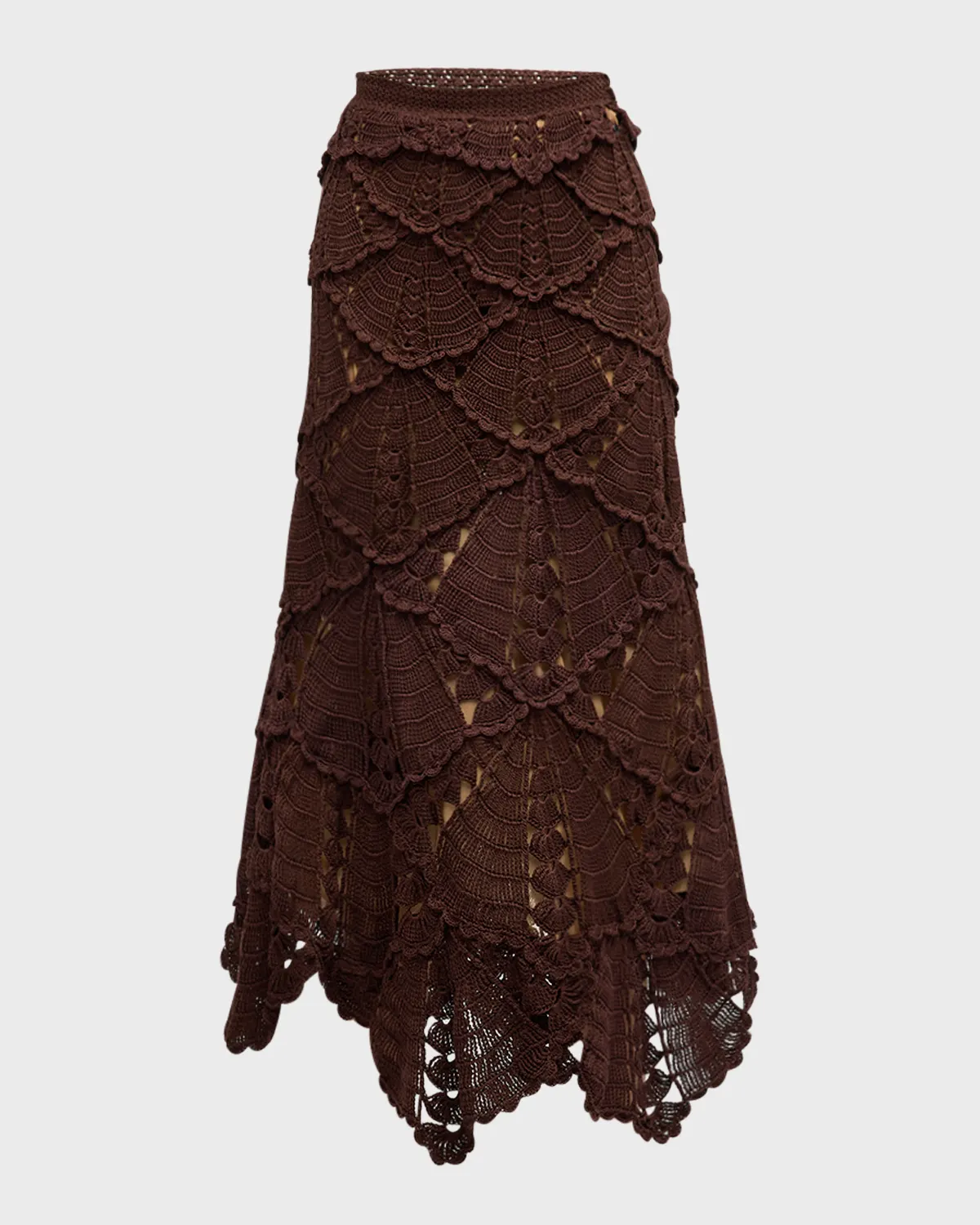 Shell Crochet Knit Flared Midi Skirt