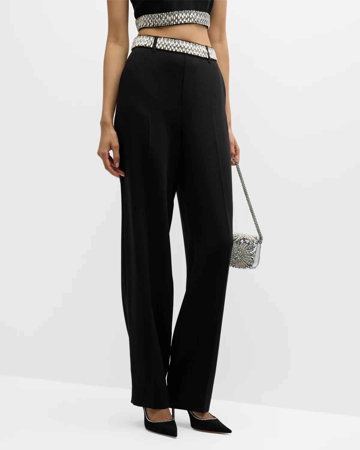 Collins Stacked Jewelry Embroidered Straight-Leg Pants