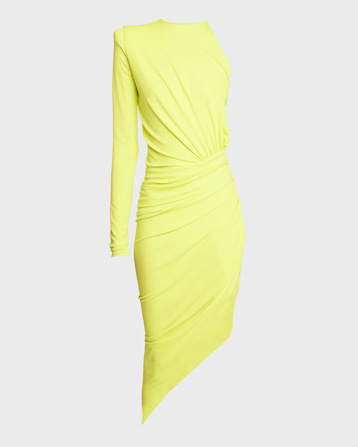 Asymmetric Strong-Shoulder Ruched High-Low Dress