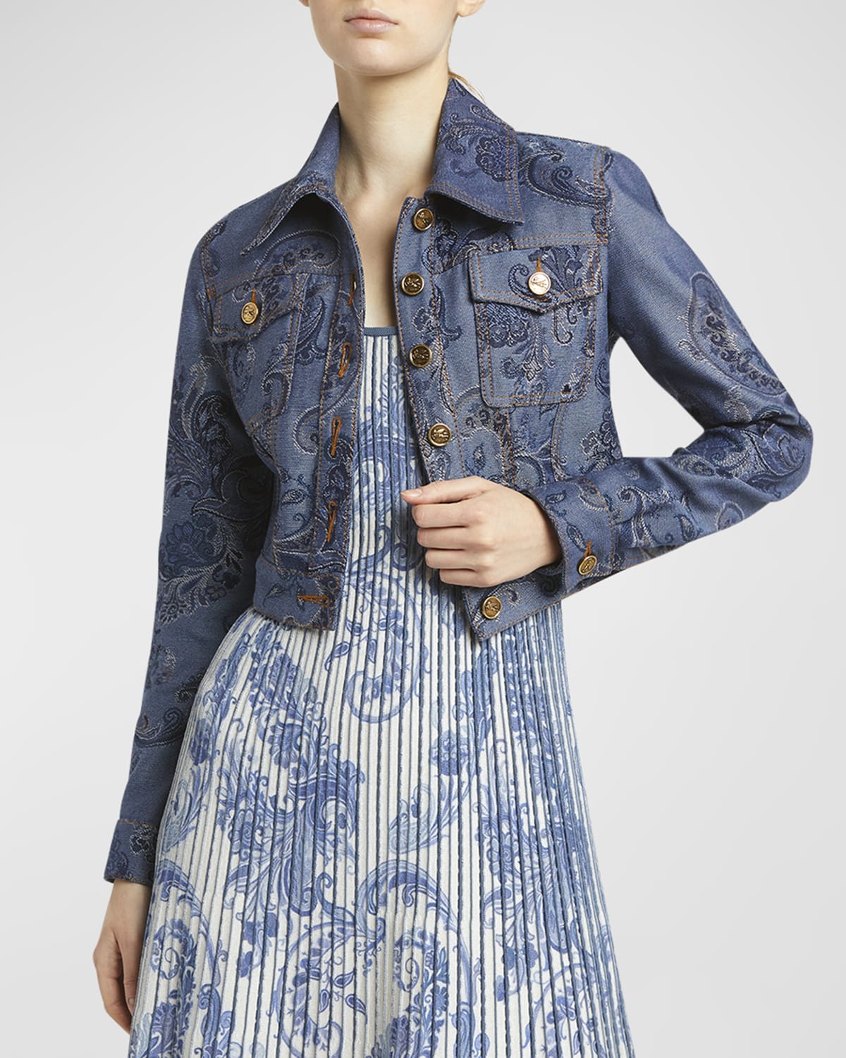 Etch Paisley Denim Cropped Jacket