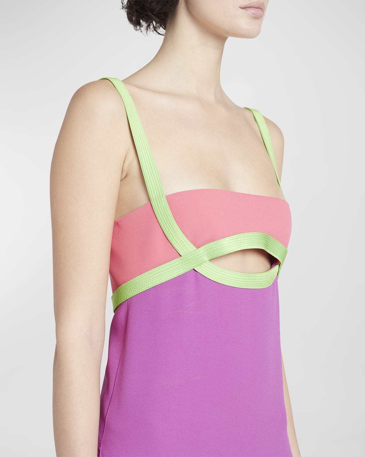 La Vacanza Colorblock Satin Mini Dress with Cutout Detail