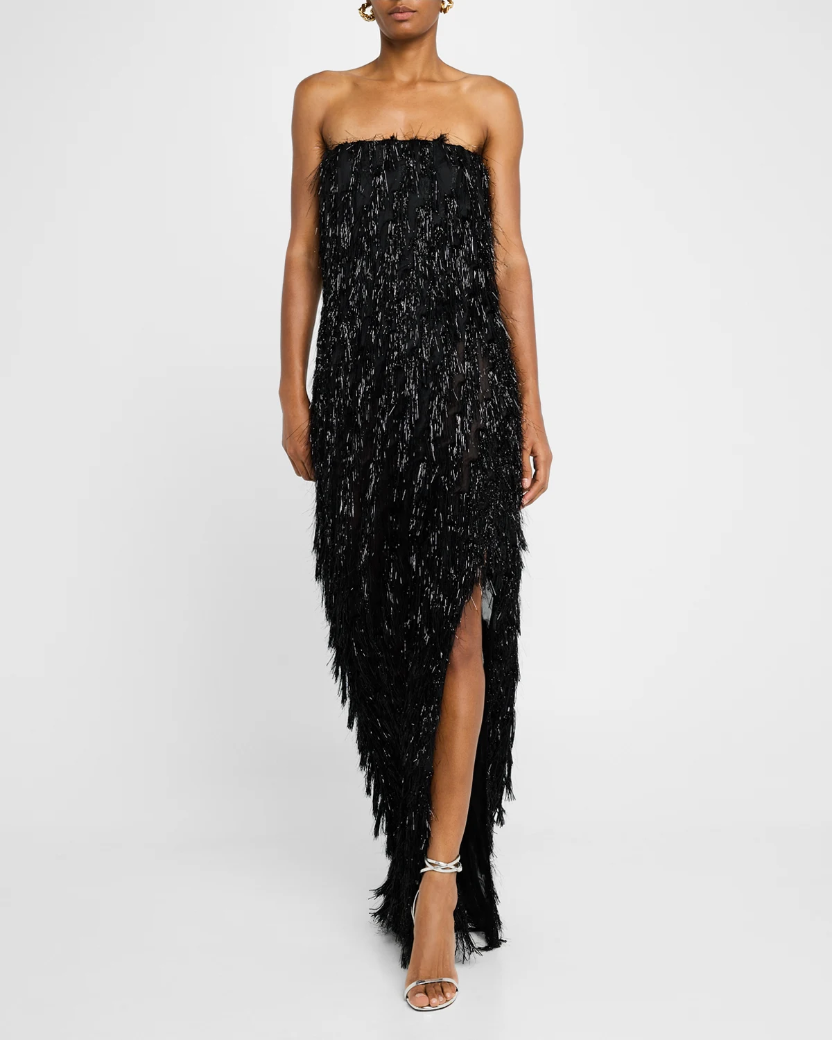 Strapless Tinsel Bustier Column Gown