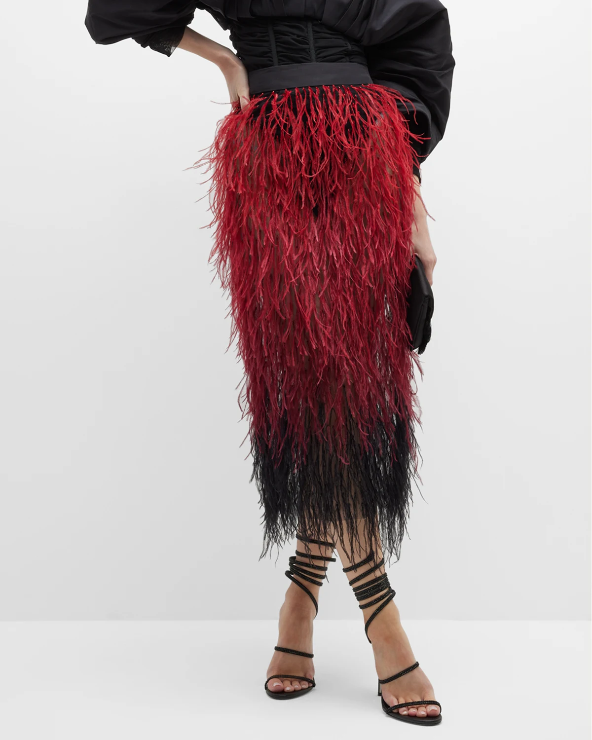 Tulle Midi Skirt w/ Feather Embellishments  