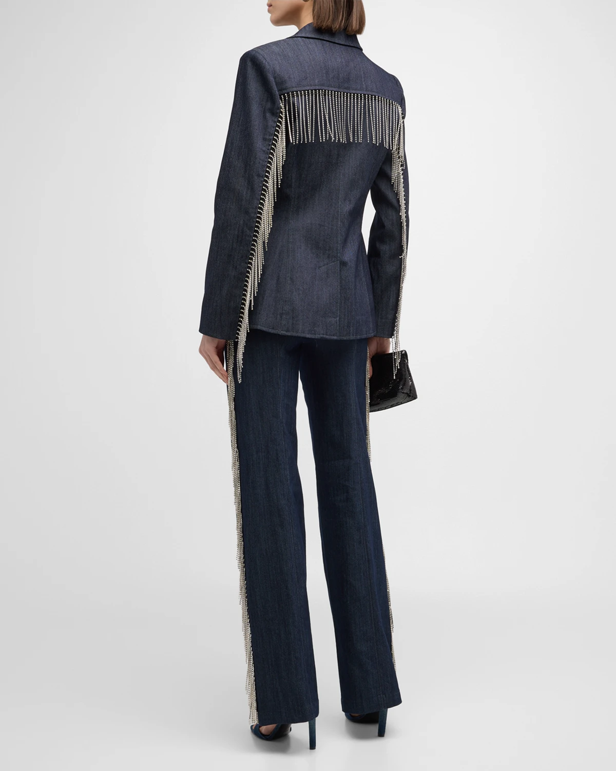 Sasha Rhinestone Fringe Denim Blazer