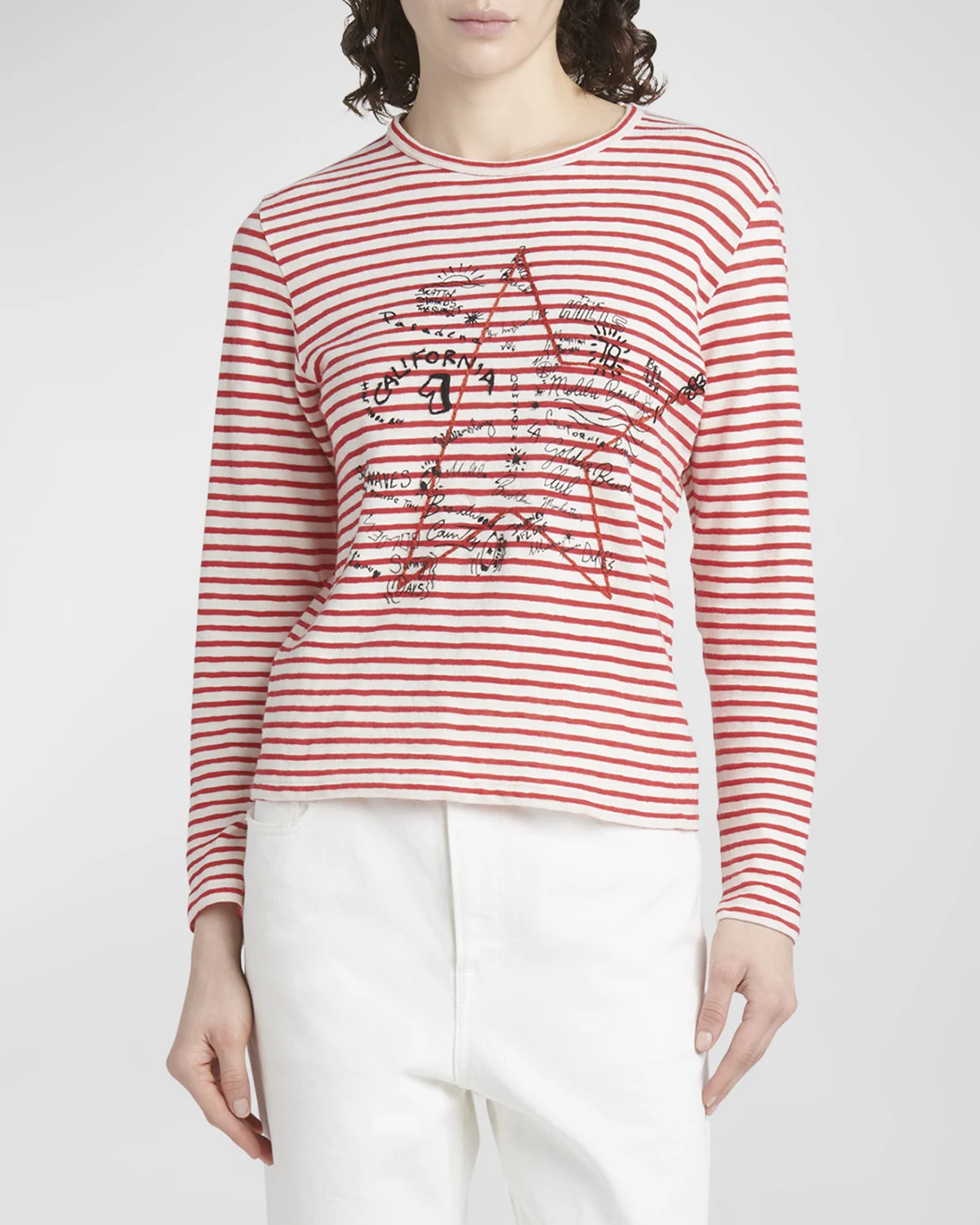 Striped Long-Sleeve T-Shirt w/ Embroidery