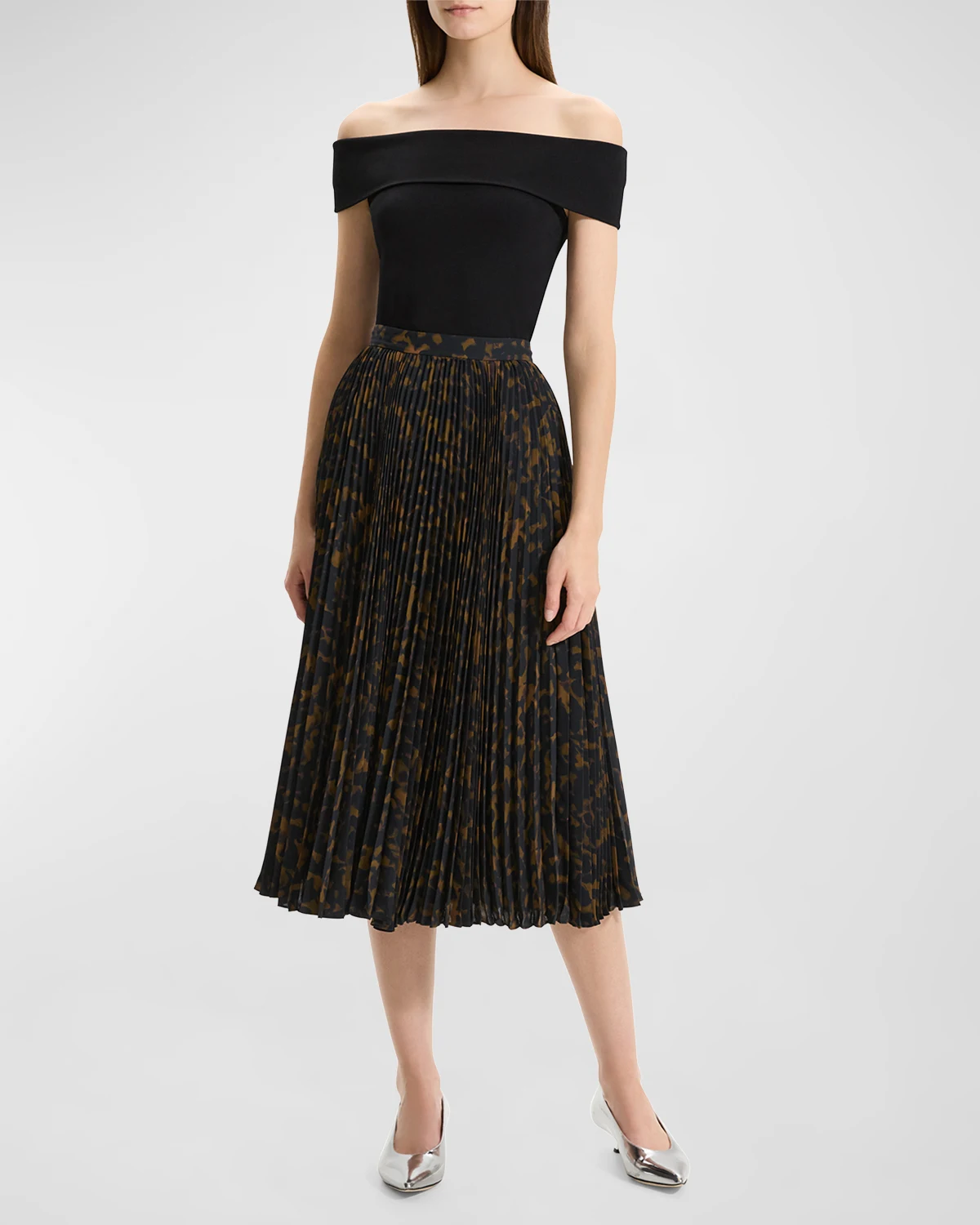 Sunburst Pleated A-Line Midi Skirt